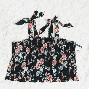 NWT BP Plus 4X Black Floral Halter Tank Top Womens Shirt New Tie Straps Cami